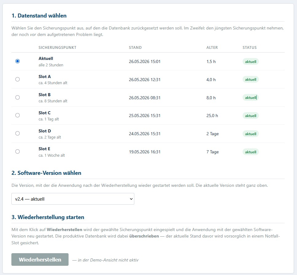 Screenshot Notfall-Panel